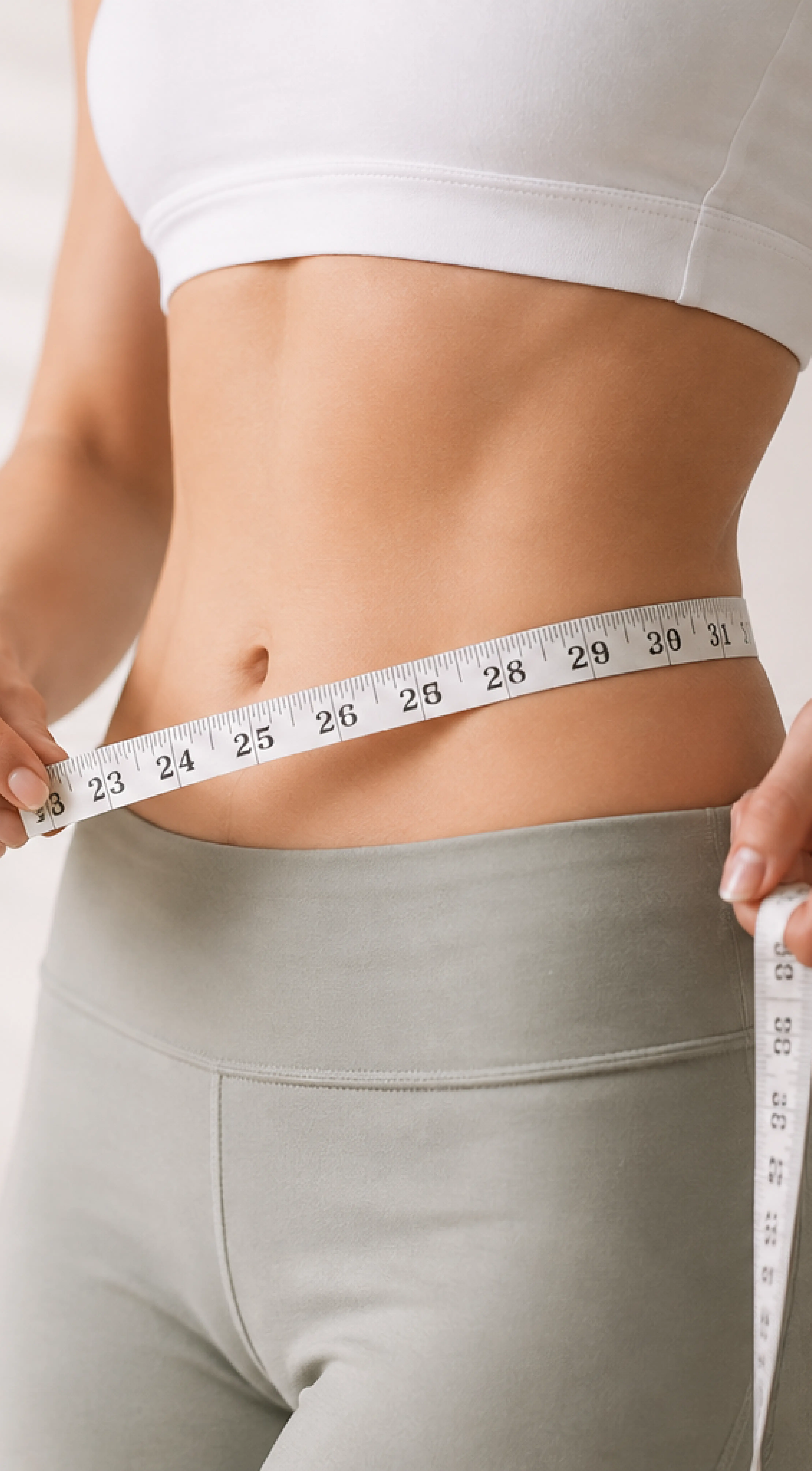 Patient measuring waist progress during a GLP-1 weight management program